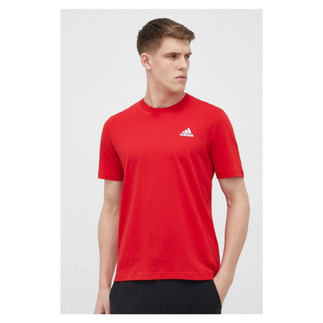 Bavlnené tričko adidas červená farba, jednofarebné
