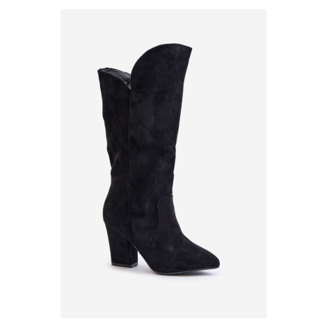 Over-the-knee boots on a column made of eco suede black Clorira