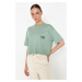 Trendyol Mint More Sustainable 100% Cotton Relaxed Crop Pocket and Printed Knitted T-Shirt