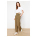 Trendyol Light Khaki Wide Leg Label Detail Woven Trousers