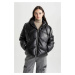 DEFACTO Regular Fit Faux Leather Puffer Jacket