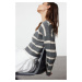 Trendyol Anthracite Crop Basic Striped Knitwear Sweater