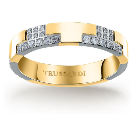 Trussardi Blyštivý bicolor prsteň z ocele T-Logo TJAXC39 56 mm