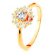 Zlatý prsteň 375 - trblietavé slnko zdobené okrúhlymi čírymi zirkónikmi - Veľkosť: 62 mm