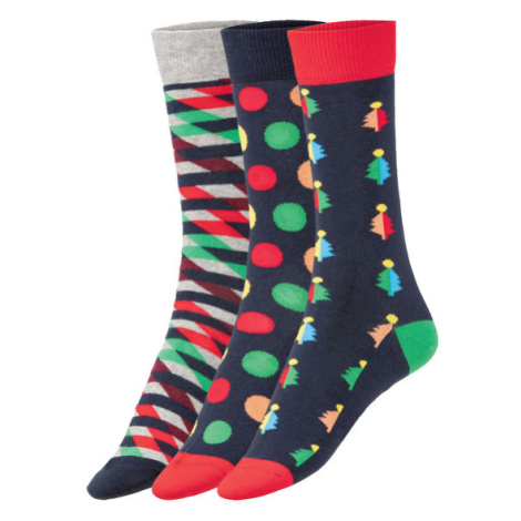 Fun Socks Unisex ponožky, 3 páry (modrá/pruhy/bodky)