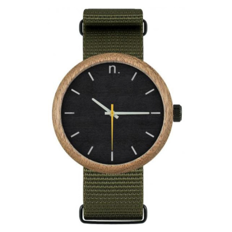 Drevené pánske hodinky zeleno-čiernej farby s textilným remienkom