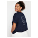 Trendyol Curve Navy Blue 100% Cotton Back Printed Relaxed/Wide Relaxed Cut Crew Neck Knitted T-S