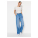 Trendyol Blue High Waist Loose Jeans with Strap Detail