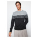 Trendyol Gray Slim Fit Crew Neck Block Sweater