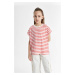 DEFACTO Girl Oversize Fit Crew Neck Striped Short Sleeve T-Shirt