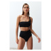 Trendyol Black One-Shoulder High Waist Regular Bikini Set