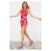 Trendyol Multicolored Mini Gathered Zero Sleeve Flexible Knitted Pencil Dress