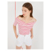 Koton Women's Pink Striped T-Shirt