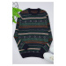 Trendyol Navy Blue Slim Wool Crew Neck Ethnic Knitwear Sweater