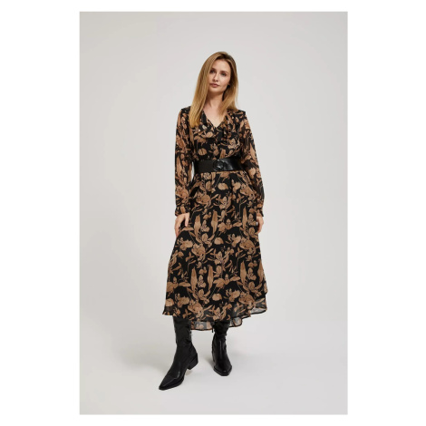 Black dress with flared bottoms and floral print Moodo