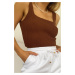 Madmext Mad Girls Brown Crop Top Mg985