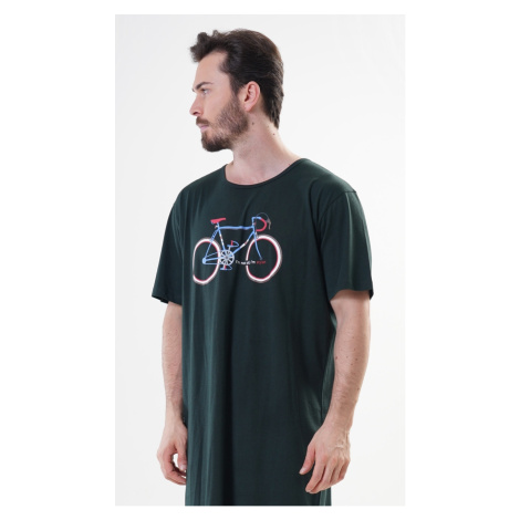 Pánska nočná košeľa s krátkym rukávom Old bike tmavě zelená
