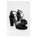 Shoeberry Women's Jayne Black Satin Stone Platform Heel Shoes