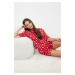 Trendyol Red 100% Cotton Heart Patterned Knitted Pajama Set