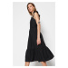Trendyol Black Straight Cut Midi Woven Ruffle Detailed Woven Dress