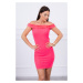 Shoulder dress with frills in pink neon color