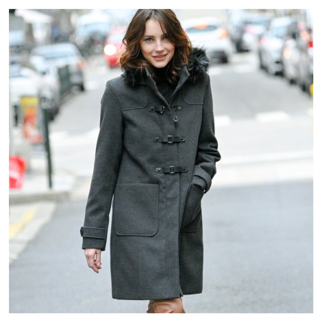Blancheporte Jednofarebný kabát duffle-coat s kapucňou antracitový melír