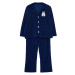 Trendyol Curve Navy Blue Polka Dot Shirt Collar Knitted Pajama Set