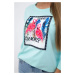 Blouse with 3D mint flamingo graphics