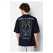 Trendyol Navy Blue Oversize/Wide Cut Mystic Printed 100% T-Shirt