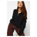 Trendyol Black Soft Textured Zippered Knitwear Sweater