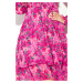 MONICA - Dámske šifónové šaty s výstrihom so zaväzovaním a so vzorom ružových kvetov 410-3