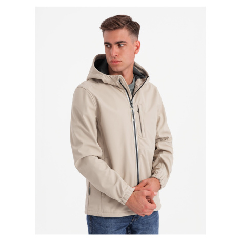 Ombre Men's SOFTSHELL jacket with fleece center - sand