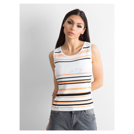 Orange-and-white striped top