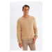 DEFACTO Beige Standard Fit Regular Cut Crew Neck Textured Knitwear Sweater