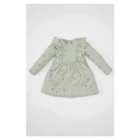 DEFACTO Baby Girl Floral Long Sleeve Waffle Dress