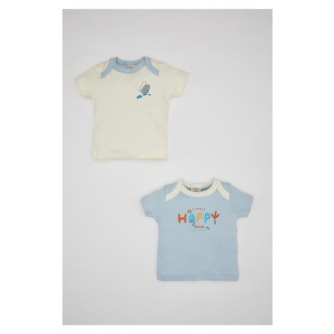 DEFACTO Baby Boy Newborn Envelope Collar 2-Piece Printed Short Sleeve T-Shirt