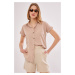 armonika Women's Beige Short Sleeve Linen Shirt