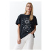 Trendyol Black Oversize/Wide Fit Galaxy Printed Washable Knitted T-Shirt