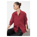 Trendyol Dark Red Single Pocket Boyfriend/Wide Fit Cotton Woven Shirt