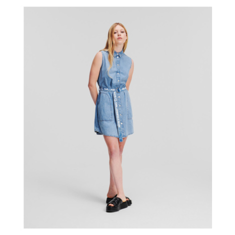 Šaty Karl Lagerfeld Jeans Klj Slvless Belted Denim Dress Modrá