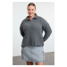 Trendyol Curve Anthracite Zippered Collar Knitwear Sweater