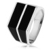 Strieborný 925 prsteň - dve vodorovné línie čiernej farby, hladký povrch - Veľkosť: 67 mm