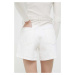 Rifľové krátke nohavice Abercrombie & Fitch dámske, béžová farba, jednofarebné, vysoký pás