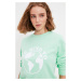 Trendyol Mint 100% Organic Cotton Printed Basic Knitted Sweatshirt