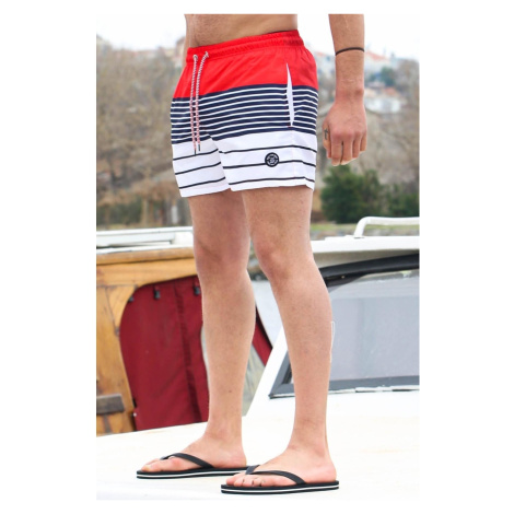 Madmext Red Striped Men's Marine Shorts 6362