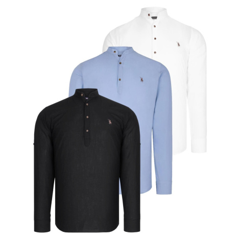 SET OF THREE G783 DEWBERRY JUDGE COLLAR SHIRT-BLACK-WHITE-BLUE