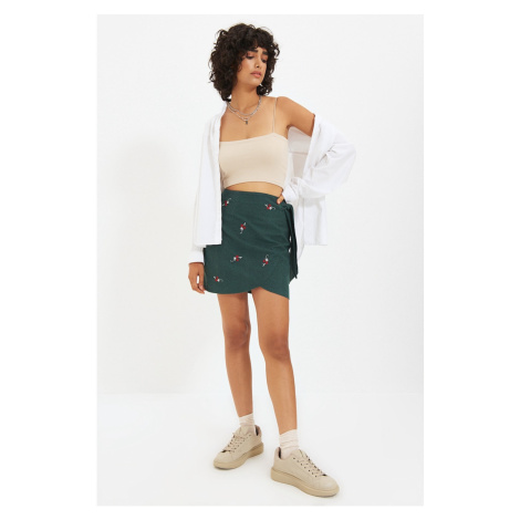 Trendyol Green Belted Embroidered Skirt