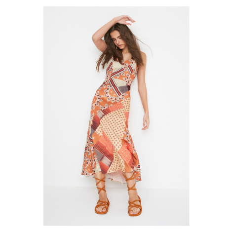 Trendyol Multicolor A-line Floral Print Strap Midi Woven Dress