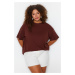 Trendyol Curve Brown Crew Neck Back Printed Knitted T-shirt