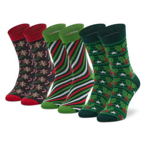 Rainbow Socks Súprava 3 párov vysokých ponožiek unisex Xmas Socks Box Stripes Pak 3 Zelená